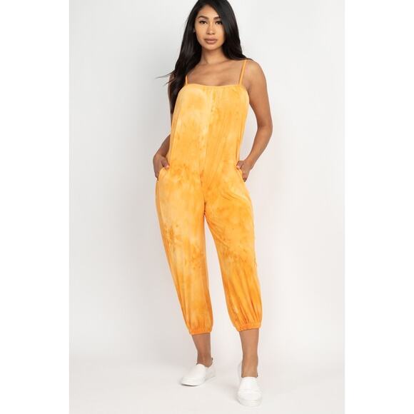 Tie-dye spaghetti strap jumpsuit (Gold)-Large - Picture 1 of 2
